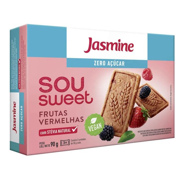 Biscoito Jasmine Sou Sweet Frutas Vermelhas sem Açúcar 90g