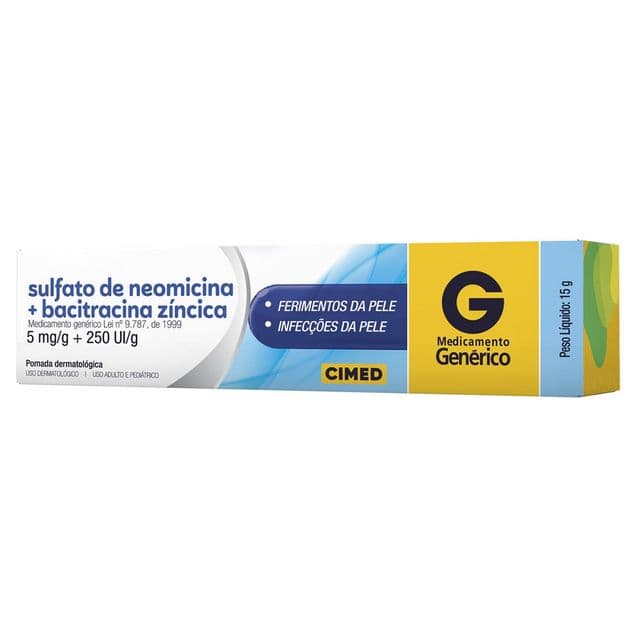 Sulfato de Neomicina + Bacitracina Pomada 5mg/g + 250UI/g Cimed Genérico 15g