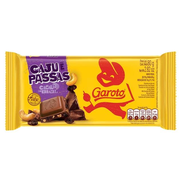 Chocolate ao Leite Garoto Caju com Passas 80g