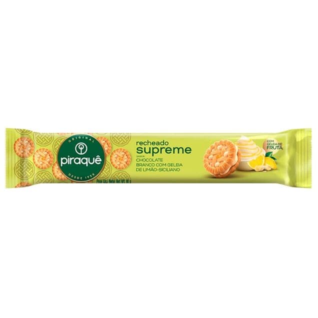 Biscoito Piraquê Supreme Chocolate Branco com Geleia de Limão Siciliano 80g