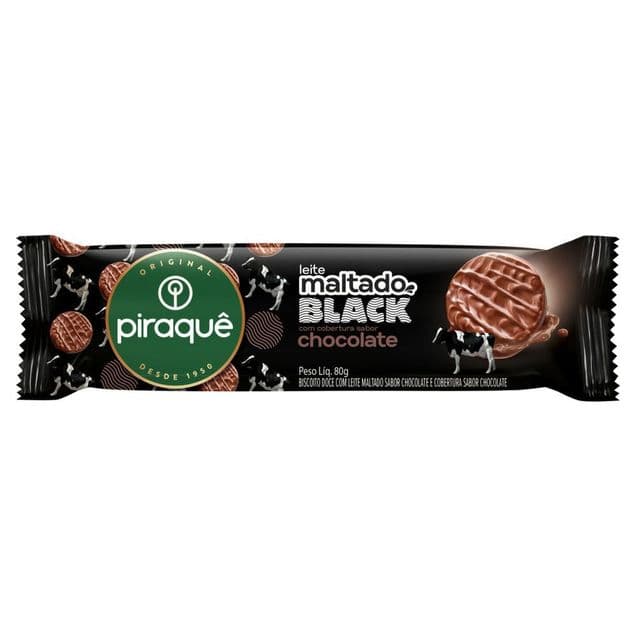 Biscoito Leite Maltado Piraquê Black Cobertura Chocolate 80g