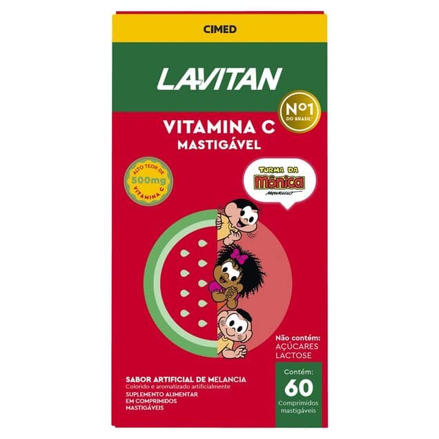 Vitamina C Lavitan Sabor Melancia 500mg Cimed 60 Cápsulas Mastigáveis