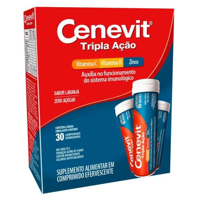 Cenevit Tripla Ação Vitamina C + D + Zinco Ems 30 Comprimidos Efervescentes