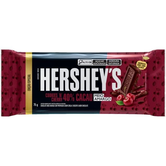 Chocolate Hershey's Meio Amargo 40% Cookies Cereja 75g