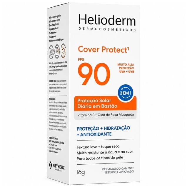 Protetor Solar Bastão Helioderm Cover Protect Fps90 Sem Cor 16g