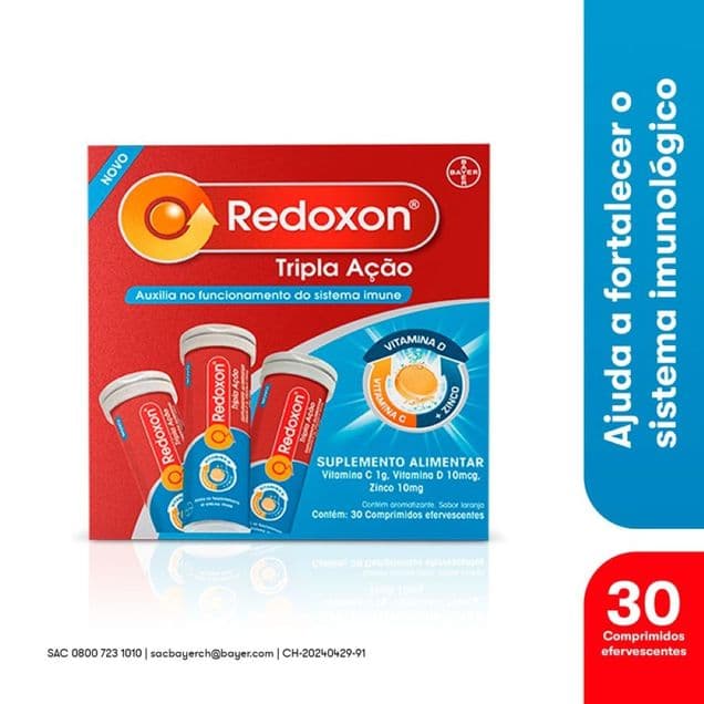 Redoxon Tripla Ação Vitamina C,D e Zinco Sabor Laranja 1g 30 Comprimidos Efervescentes