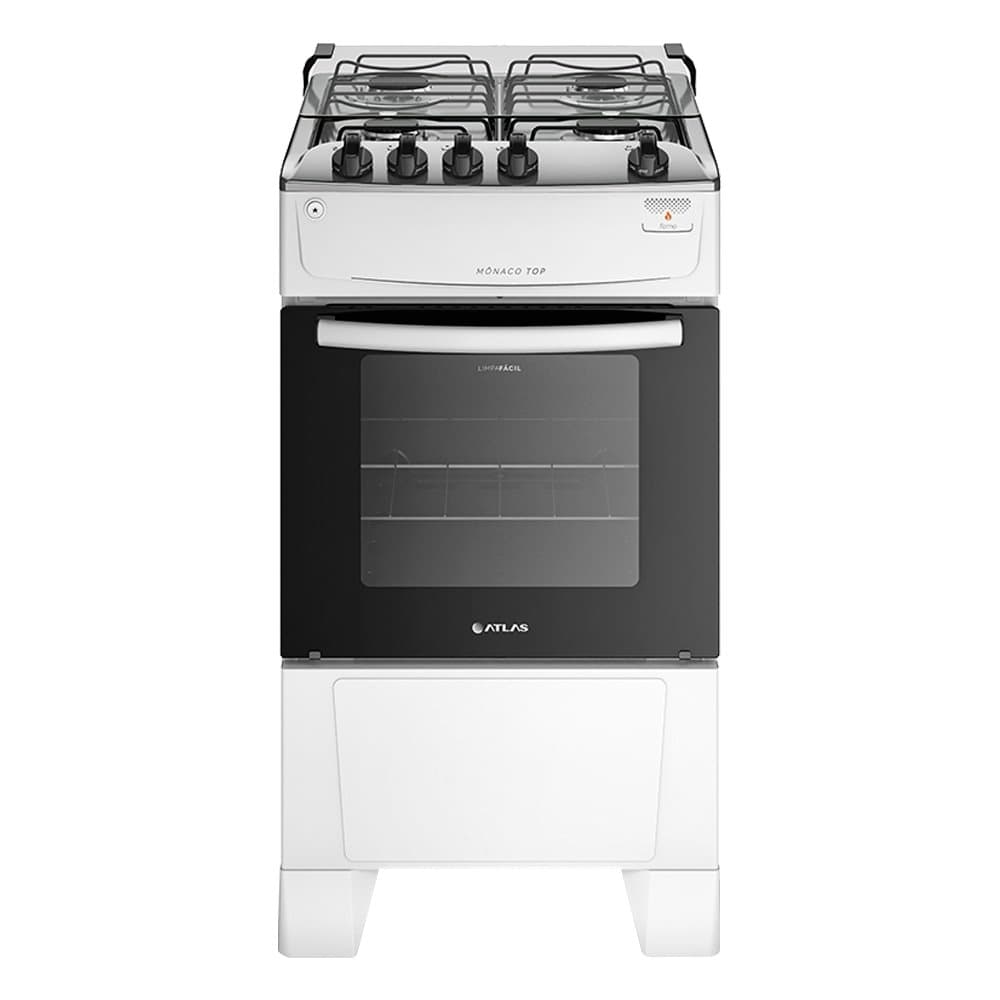 Fogão de Piso Atlas 4 Bocas Mônaco Top - Mesa em Inox, Branco, Bivolt