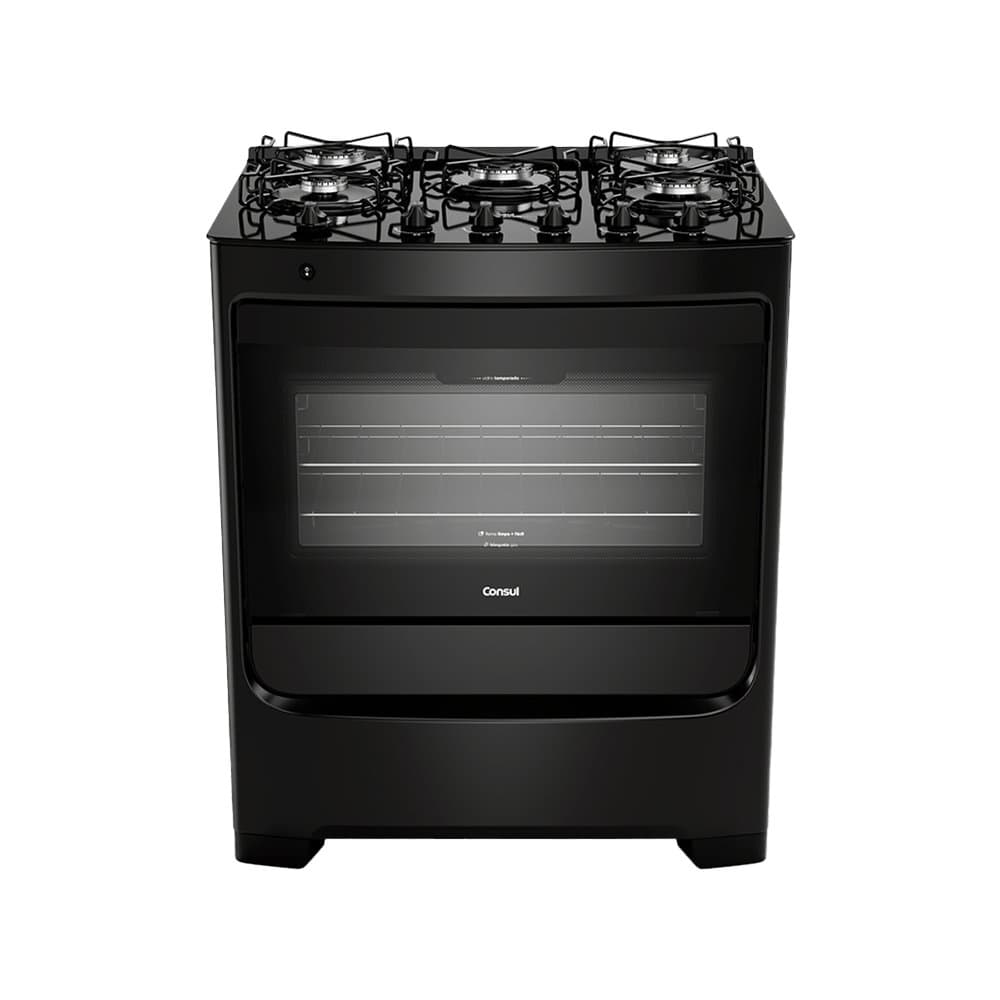 Fogão de Piso Consul 5 Bocas CFS5VBEUNA - Acendimento Automático, Mesa de Vidro, Preto, Bivolt