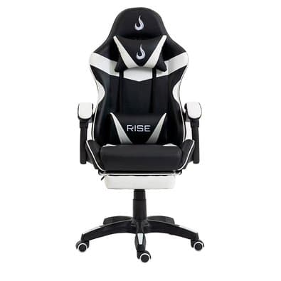 Cadeira Gamer Rise Mode X06, Ângulo Ajustável, Até 120Kg, Apoio Para os Pés Retrátil, Preto e Branco - RM-CG-X06-BW