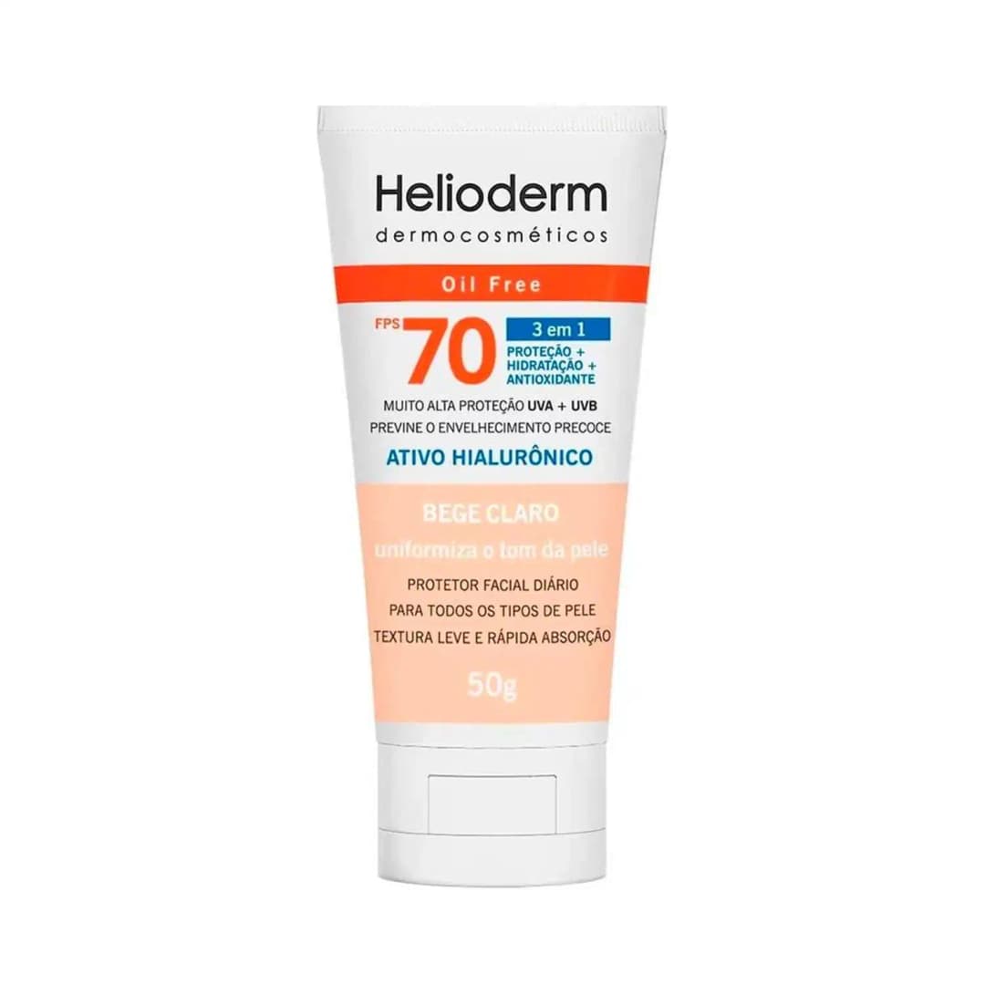 Protetor Facial Diário Helioderm Oil Free FPS 70 Bege Claro