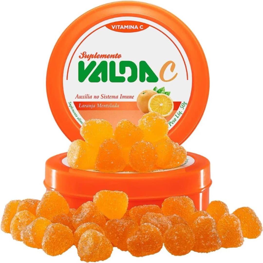 Balas De Gelatina Valda C Sabor Laranja Mentolada Lata 50g