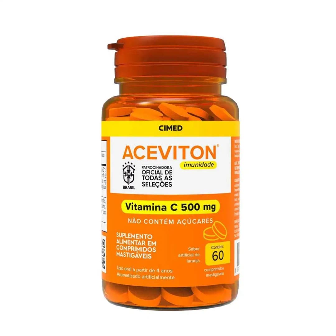 Cimed Aceviton Imunidade Vitamina C 500mg Laranja - Suplemento Alimentar (60 Comprimidos Mastigáveis)