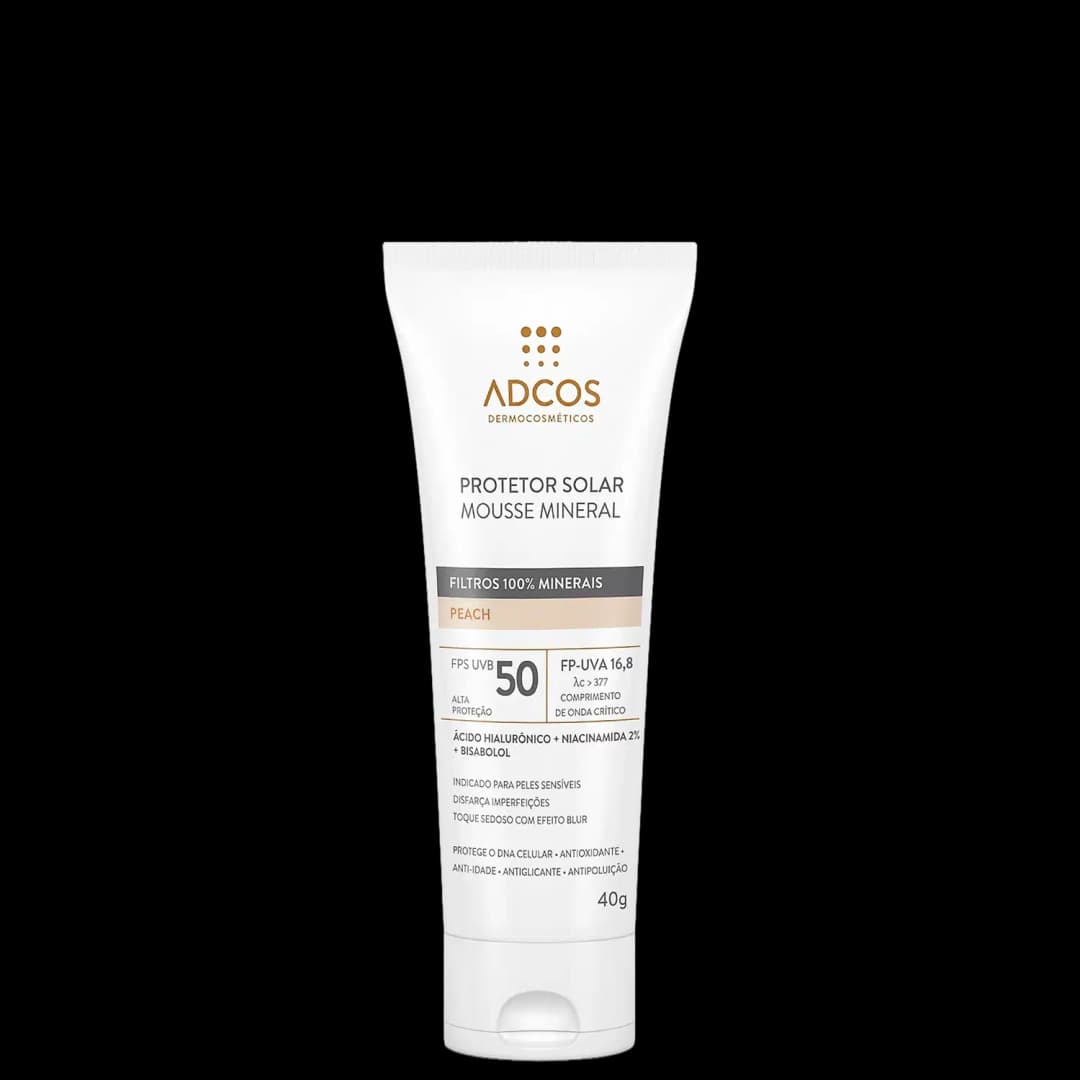 Adcos Mousse Mineral Tonalizante FPS 50 Peach - Protetor Solar Facial com Cor 40g
