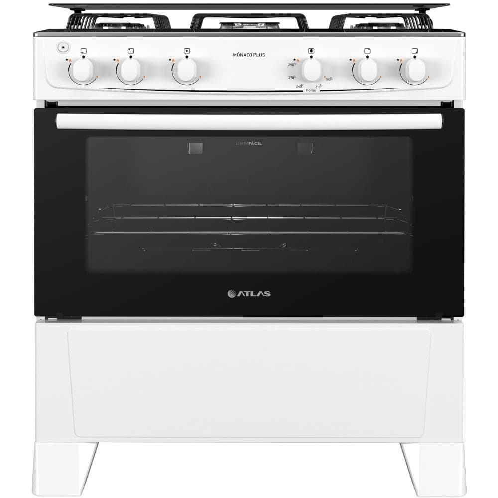 Fogao 5 bocas Atlas Monaco Plus Branco com Acendimento Automatico e Mesa Inox