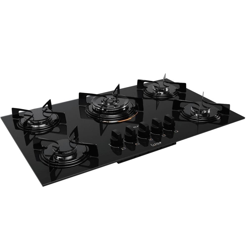Cooktop 5 Bocas Preto com Mesa de Vidro e Tripla Chama Atlas U Top Bivolt