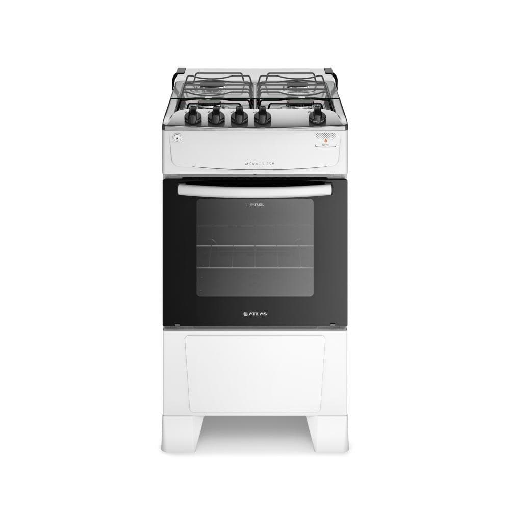 Fogao 4 Bocas Branco com Mesa Inox Atlas Monaco Top Bivolt